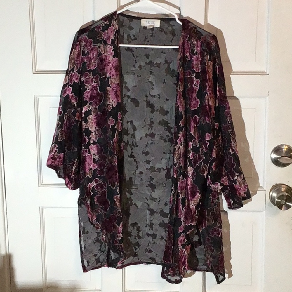 Peach Love California Velvet Floral Kimono Cardigan